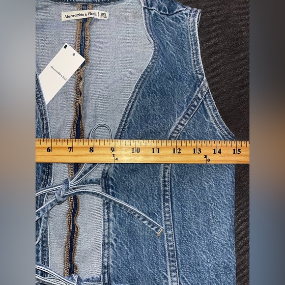 NWT Abercrombie Fitch Tie Front Denim Vest Jean Bows Open Front V Neck XXS Fall - Picture 10 of 15